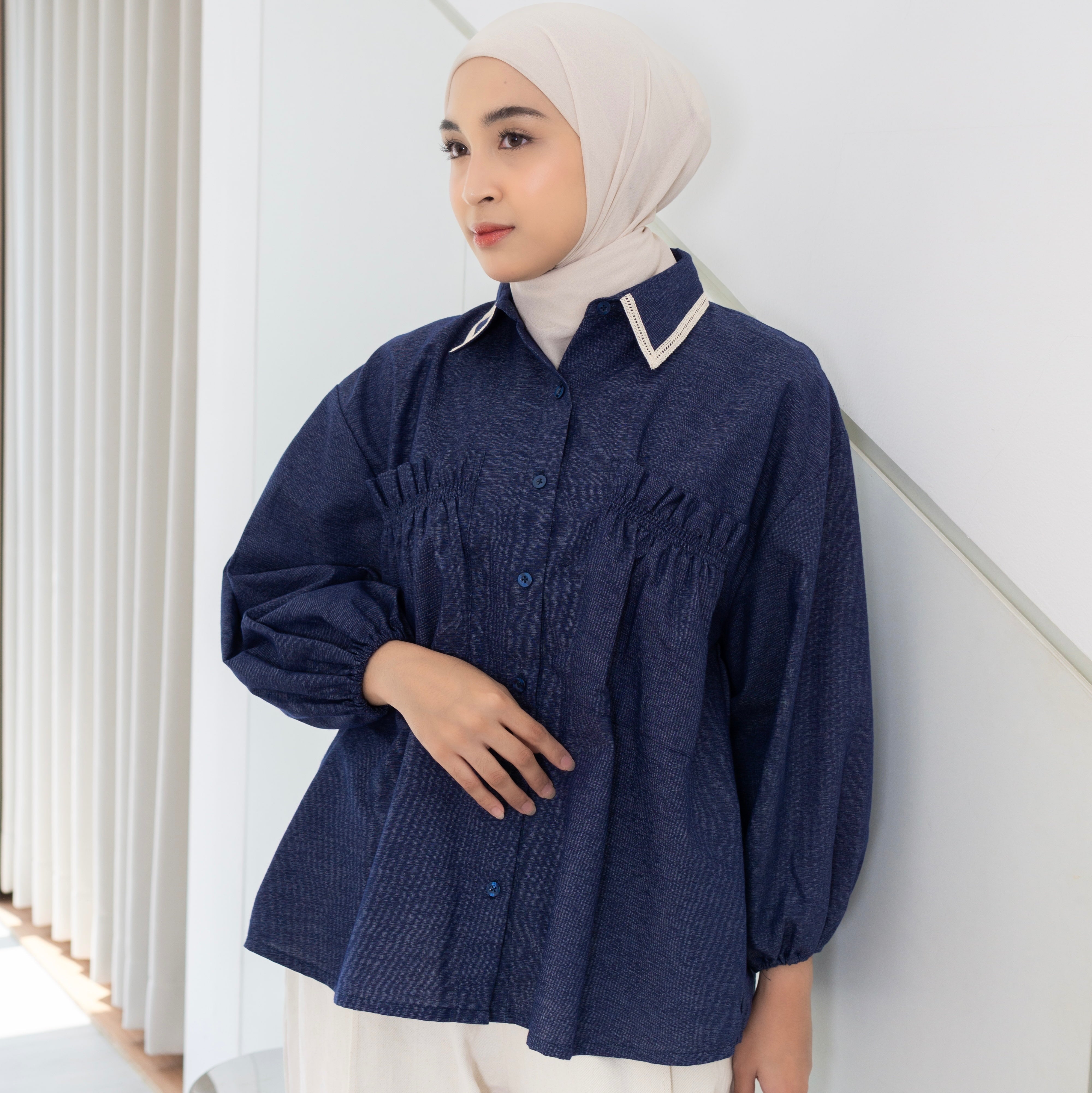 Image of Eclemix Top Yumana | Atasan Wanita Kemeja Daily Basic Saku Loose